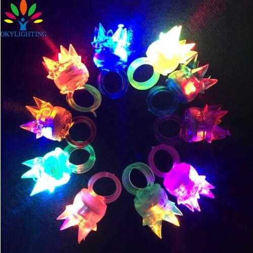 Wholesale 100Pieces Colorful Flashing Crown Finger Ring Kids Party Favors Light Up Ring Toys