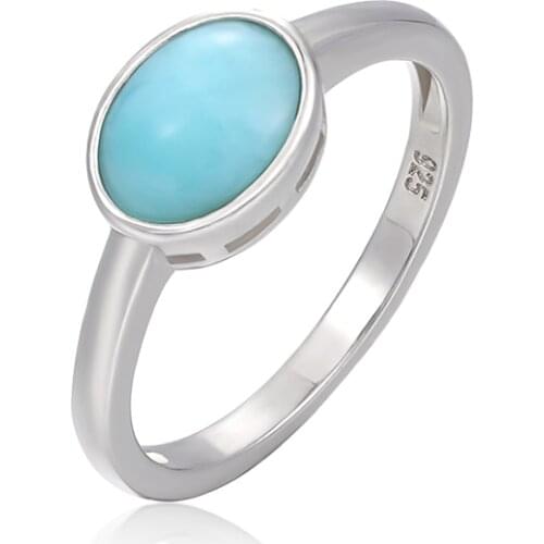 Give the Mother Gift 925 Sterling Silver Natural Gemstones Larimar Ring for Women Geometry Classic Simple Female Jewelry Dating