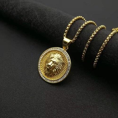 Stainless steel gold rhinestone lion head pendant accessories