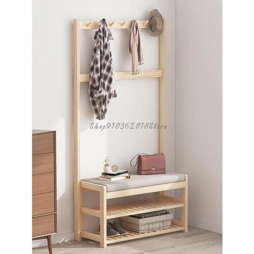Solid Wood Shoe Changing Stool Hanging Clothes Rack Integrated Storage Rack Multi Functional Shoe Rack Wearing Stool Entering