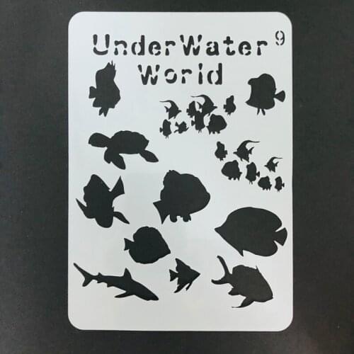 Underwater World Stencil for Kids Painting Fish Reusable Mylar Template Paint Wood Wall Art Pallets T-Shirts DIY Home Decor A5