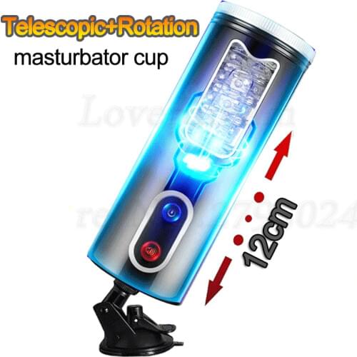 Fully Automatic Rotation 12cm Piston Telescopic Adult Sex Toys Male Masturbator Voice Interaction Penis Trainer Machine For Men