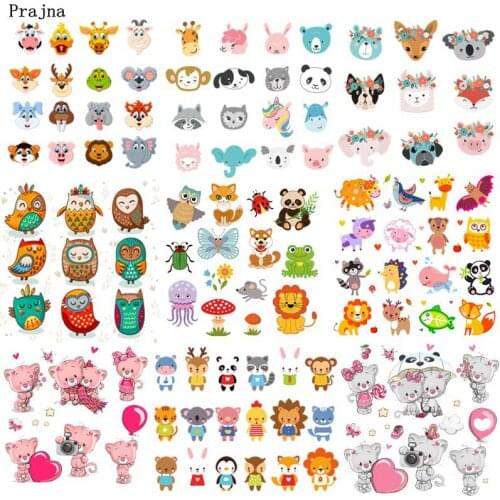 Pulaqi Cute Animals Patches Iron On Transfers Vynil Heat Transfer Bear Cat Fox Stickers On Kids T-shirt DIY Patches For Clothing