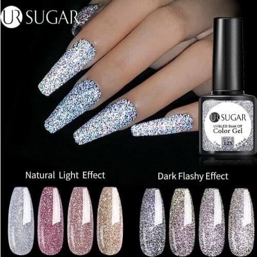 UR SUGAR 7.5ml Disco Reflective Gel Nail Polish Silver Laser colorful Soak Off Auroras UV LED Nail Gel DIY Nail Art Decoration