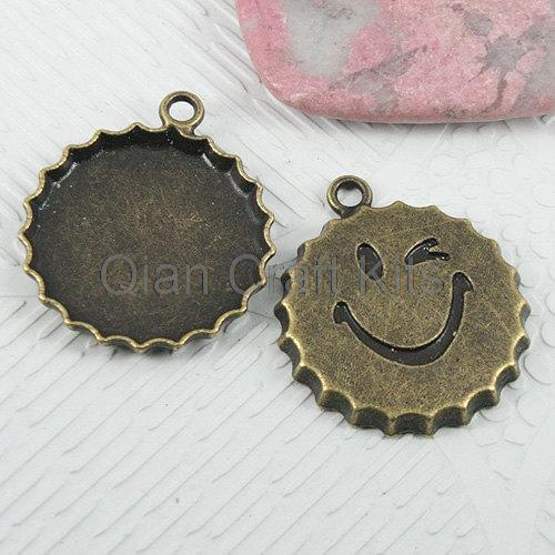 100pcs smiley face Vintage pop Bottle Tops caps antique bronze zinc alloy pendents DIY Jewelry Making 25mm lead free