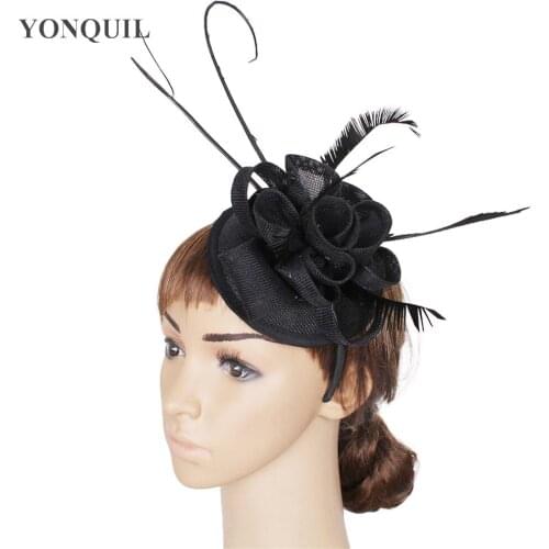 Imitation Sinamay Fascinator Hats With Ostrich Quill Feather Hat Bridal Wedding Hair Accessories Party Hair Cocktail Headwear