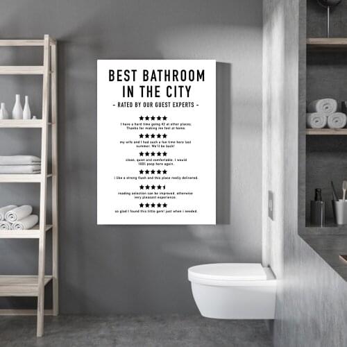 Funny Bathroom Reviews Canvas Art Prints and Poster Bathroom Signs Modern Black and White Wall Art Painting Picture Home Decor