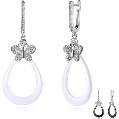 ZEMIOR Shining Butterfly Cute Earrings Women Genuine 925 Sterling Silver Water Drop Shape Drop Earring Jewelry New Arrival