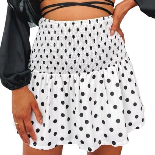 Women’s Fashion Polka Dot Skirt Summer 2021 Casual Elastic High-waist A-line Pleated Short Skirt Daily Wear