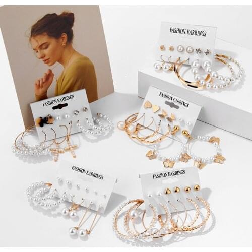 ZOVOLI Vintage Pearl Earrings For Women Big Gold Cross Set of Earrings Long Tassel Butterfly Dangle Drop Earrings 2021 Jewelry