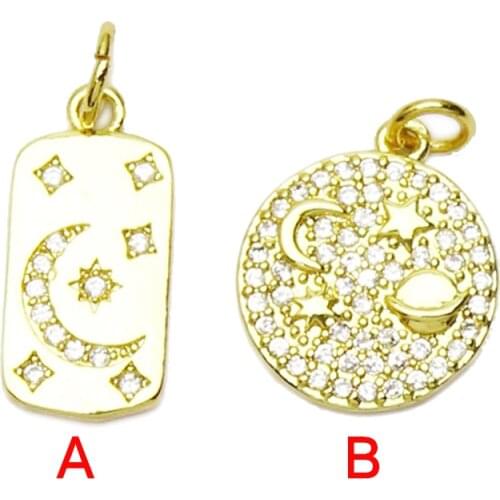 20Pcs Gold color zircon jewelry pendant Moon&star Tiny jewelry charms pendants Handmade women accessories pendants 7282