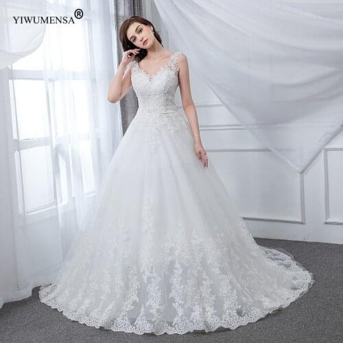 A18 Sexy V Neck Ivory Beading Waist Luxury Wedding Dress Bohemian Sleeveless Open Back Bridal Dresses Sweep Train Robe De Mariee