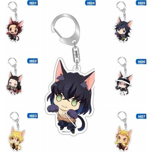 Anime Demon Slayer Kimetsu No Yaiba Cosplay Accessories Hashibira Inosuke Acrylic Pendant Necklace Keychain Key Ring Toy Gifts