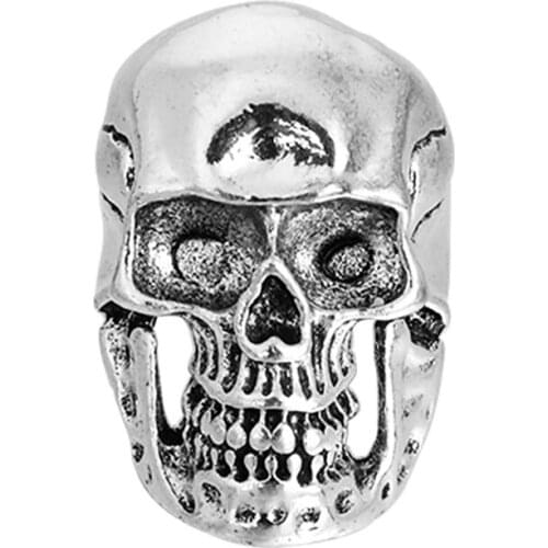 Antique Silver Color Evil Skeleton Skull Ring For Men Chunky Stainless Steel Punk Rock Skeleton Ring Jewelry For Male Wholesale