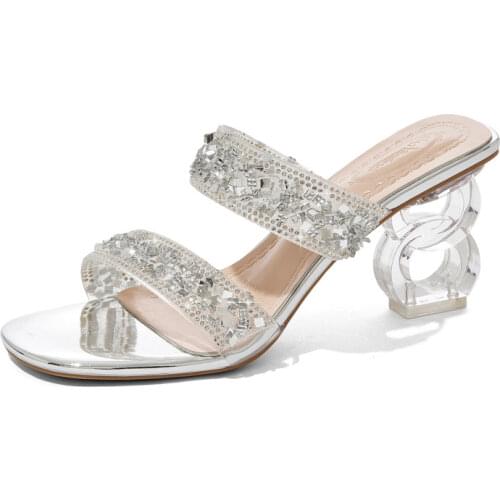 Comemore 2021 Summer New Fashion Diamond Thin High Heeled Sandals Open Toe Platform Sexy Party Sandals Woman Rhinestone Silver