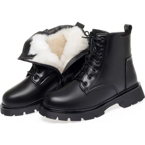 Genuine Leather Platform Boots Women Winter Designer Shoes Woman Booties Warm Ankle Boots Female Wool Black Shoes Women Heels 43