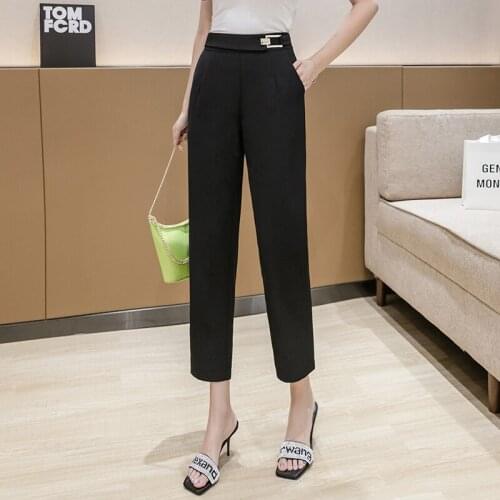 Black formal pants women high waist thin office work elegant lady korean style ankle-length pants 2020 summer pantalon femme
