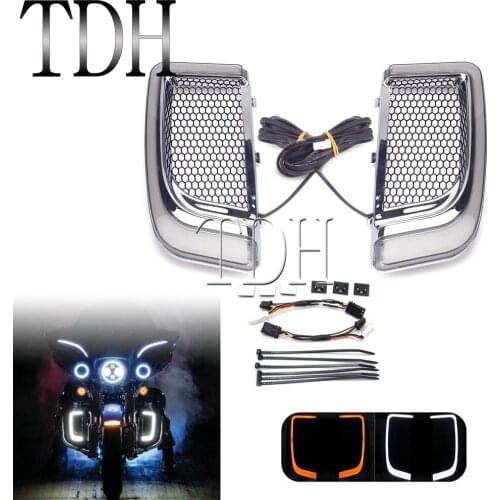For Harley Touring Electra Glide 14-20 Street Glide Road Glide FLTRU FLTRK LED Fairing Lower Grills Turn Signal Running Light