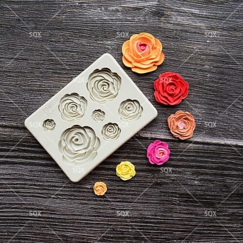 3D Rose Flowers Shape cake mold 7 Sizes Silicone Pink Fondant Chocolate Soap Mold DIY Pastry Mold Baking Forms MR57