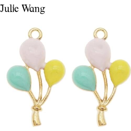 Julie Wang 4PCS Enamel Air Balloon Charms Three Colors Alloy Gold Tone Necklace Bracelet Earrings Jewelry Making Accessory