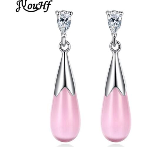 JYouHF 2020 New Fashion Drop Earrings White Pink Opal Natural Stone Pendant Long Earrings for Women Wedding Party Jewelry Gifts