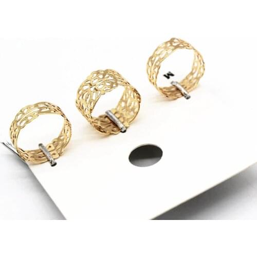 3 Pieces/Set Simple Gold Color Black Ring Set Fashion Hollow Rings Jewelry for Women Party Gift Simpl Design Hollywood Fashion