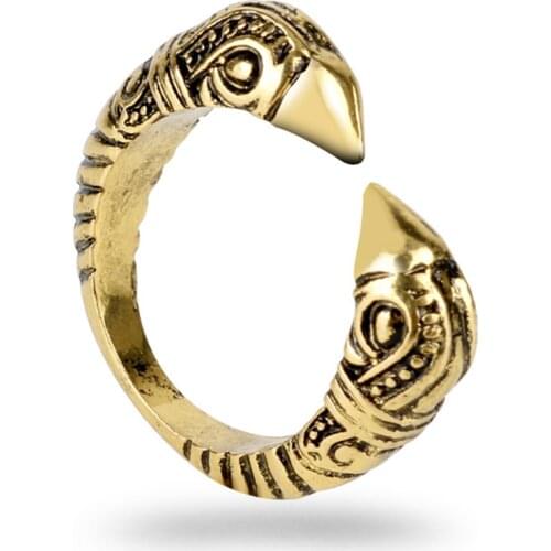 Retro Viking Open Raven Head Ring For Men Punk Adjustable Dragon Finger Rings Norse Runes Nordic Talisman Amulet Jewelry Gift