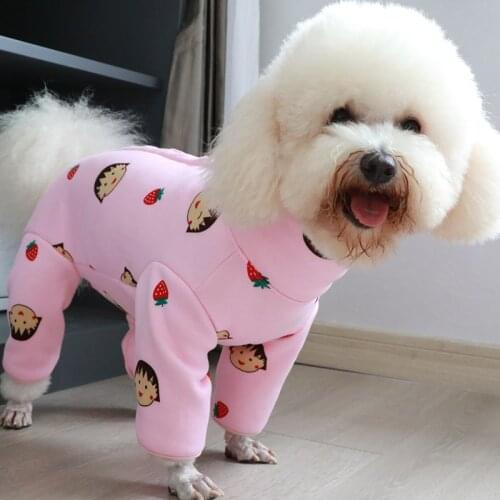 Pet Dog Jumpsuit Autumn Winter Warm Pink Puppy Clothes Plush High Neck Overalls For Small Dogs Protect Belly Pajamas Poodle Coat