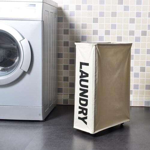 Wheels Oxford Washing Clothes Laundry Basket Bin with Universal Wheels Foldable Mesh Drawstring Dirty Clothes Hamper Storage Box