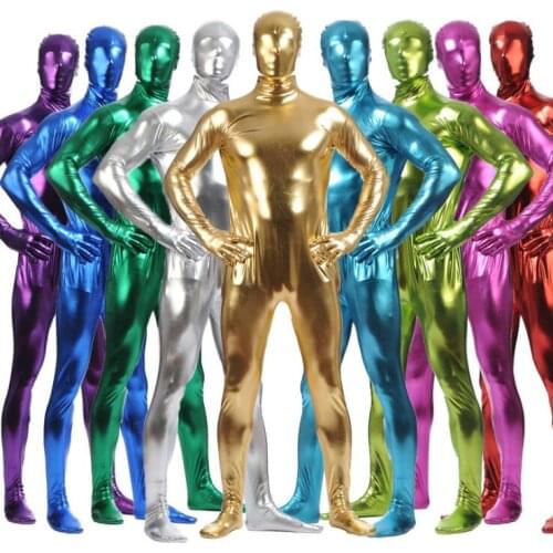 Metallic Spandex Bodysuit Shiny Catsuit Sexy Unisex Zentai Full Body Suit Costume Party Wet Look One Piece Unitard S-3XL