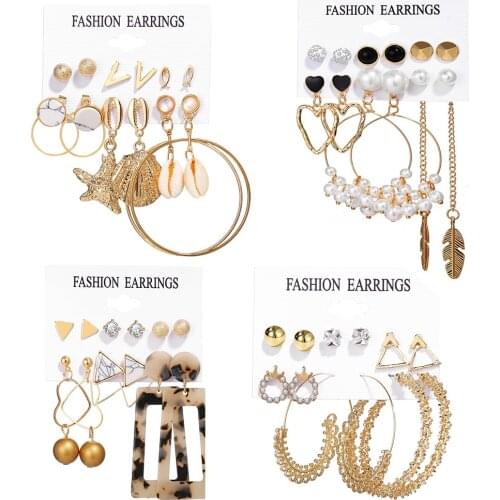 Fashion Shell Starfish Earring 6Pcs/Set Long Tassel Pearl Big Circle Hoop Earrings Accessories For Charm Women Popular Jewelry