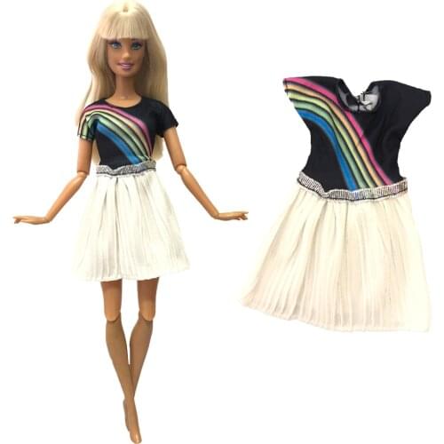 NK 1 pcs Cute Doll Dress Rainbow Shirt Handmade Skirt Clothes Accessories for Barbie Doll Kids Toy 286D 12X