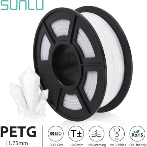 SUNLU PETG 3D Filament 1.75mm 1KG 2.2lb PETG 3D Printer Filament Dimensional Accuracy +/- 0.02mm Translucence PETG Filament