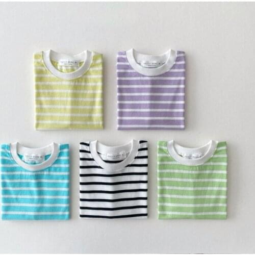 2021 New Summer Baby Striped T Shirt Girls Candy Color Tee Baby Boy Cotton Short Sleeve Tops Toddler T-shirt Children Clothing