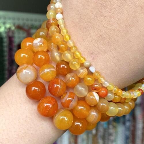 Orange Natural Striped Agates Stone Beads For Jewelry Making Diy Bracelet Necklace Charm Round Loose Spacer Beads 4 6 8 10 12mm