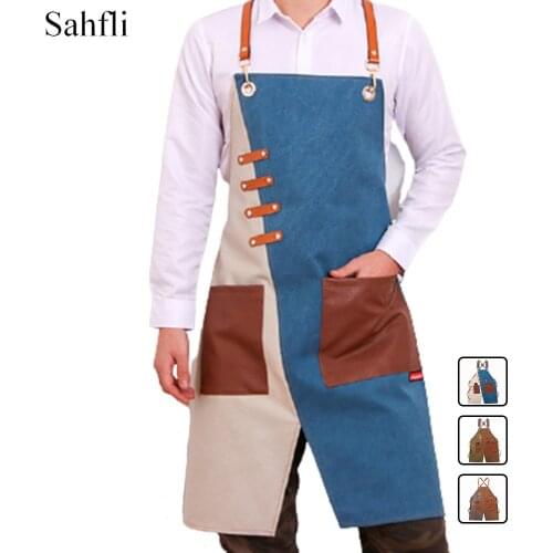 Gardening Antifouling Denim Adult Work Clothes Two-color Mix and Match Double Pocket Sleeveless Apron Cross Fixed Back Tie