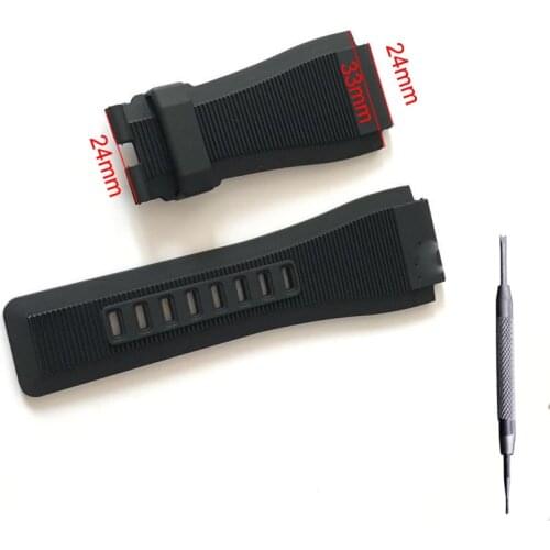 33 * 24mm Sillicone Convex DIY Rubber Strap For Bell and Ross Strap Sport Watch Bracelet for BR01 BR03 Mens Band