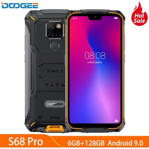 IP68 IP69K DOOGEE S68 Pro Rugged Phone Helio P70 Octa Core 6GB 128GB Wireless Charge NFC 6300mAh 12V2A Charge 5.9 inch FHD