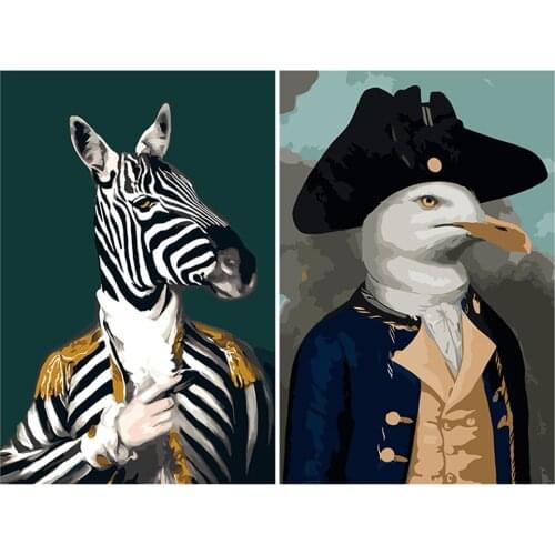 Funny DIY Frame Oil Painting By Number Animals in uniforms Picture Hand Painted Painting By Number For Home Decor 40x50cm