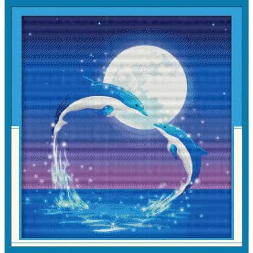 Everlasting Love The Covenant Of The Dolphins Chinese Cross Stitch Kits Ecological Cotton Stamped Printed DIY New Decorations