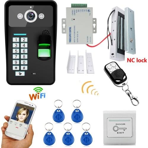 720P Wireless WIFI RFID Fingerprint Recognition Video Door Phone Doorbell Intercom System + Electric Magnetic Door Lock 180KG