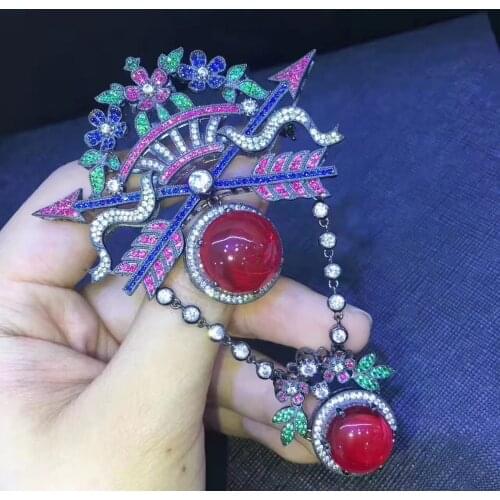 Vintage 925 sterling silver with cubic zircon brooch pins fashion women jewelry free shipping