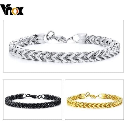 Vnox 3 Colors Interlocked Curb Link Chain Bracelets for Men Stainless Steel Casual Male Jewelry