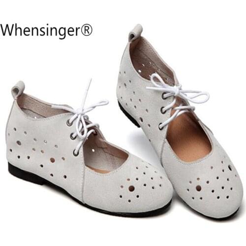 Whensinger - 2018 Summer Sandals Women Fashion Genuine Leather Shoes Retro Buckle Strap Design 591