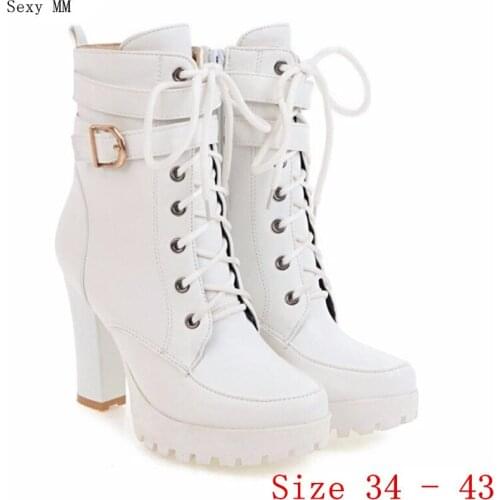 Spring Autumn Women Ankle Boots Thin High Heels Platform Woman Short Boots Shoes High Quality Plus Size 34 - 40 41 42 43 botas