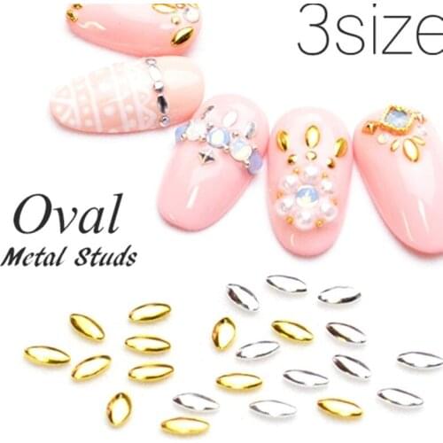 200pcs/pack Japan Korea Nail Art Alloy Rivets Studs Gold Silver Oval Leaf Metal Accessories for Women Photothera Nail Polish DIY