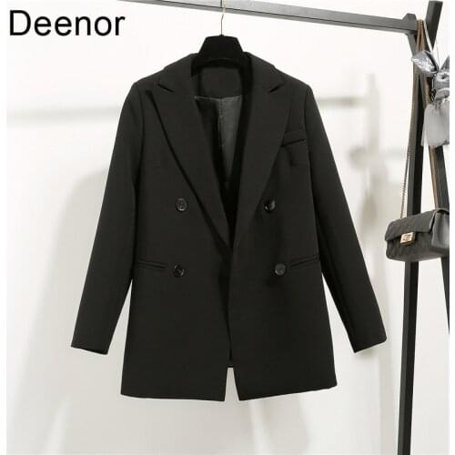 Deenor Women Suit Jacket Female Black Slim Work Office Lady Suit Soild Fashion Casual Business Outerwear Blazer Coat