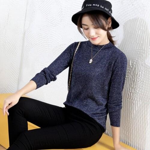 Sweater autumn and winter loose womens foundation round neck bright line pullover sweater bottoming long-sleeved sweater CZ251