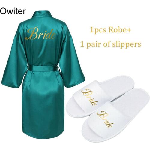 Women Robe Silk Satin Robes Bridal Wedding Robe Bridesmaid Robes Bride Robe Gown Solid Robe & Slippers