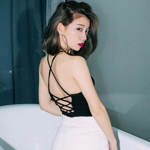 Women Backless Vest Halter Tank Tops Ladies Summer Sexy Criss Cross Halter Bandage Camis